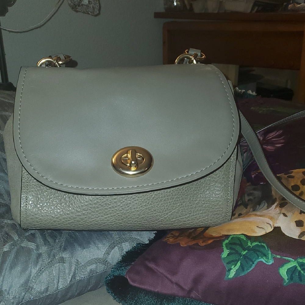Elegant Gray Leather Shoulder Bag